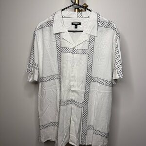 Express Men's White and Black Geometric Shirt